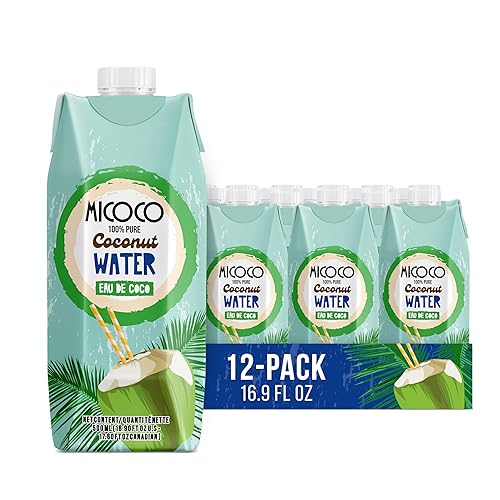 MICOCO Coconut Water, No Added Sugar, 100% Pure, Naturally Hydrating and Electrolyte-Rich, Made from Fresh Coconuts, Perfect for Smoothies, Workouts