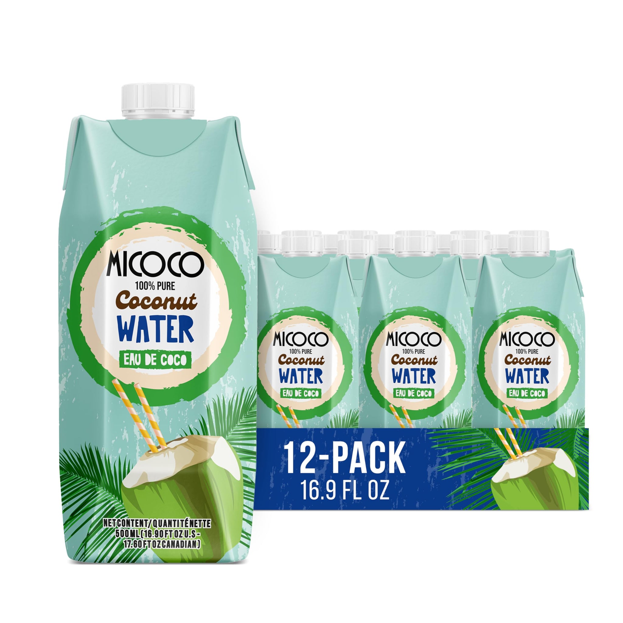 MICOCO Coconut Water, No Added Sugar, 100% Pure, Naturally Hydrating and Electrolyte-Rich, Made from Fresh Coconuts, Perfect for Smoothies, Workouts