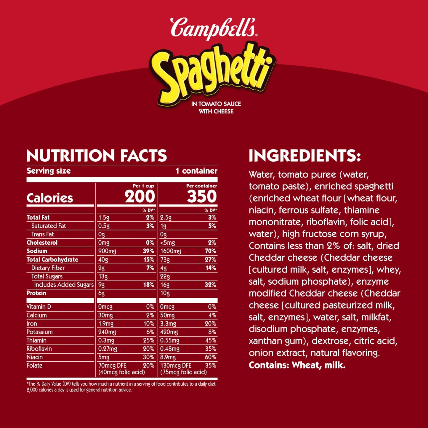 Campbell's Canned Spaghetti, Snacks for Kids and Adults,15.8 OZ Can