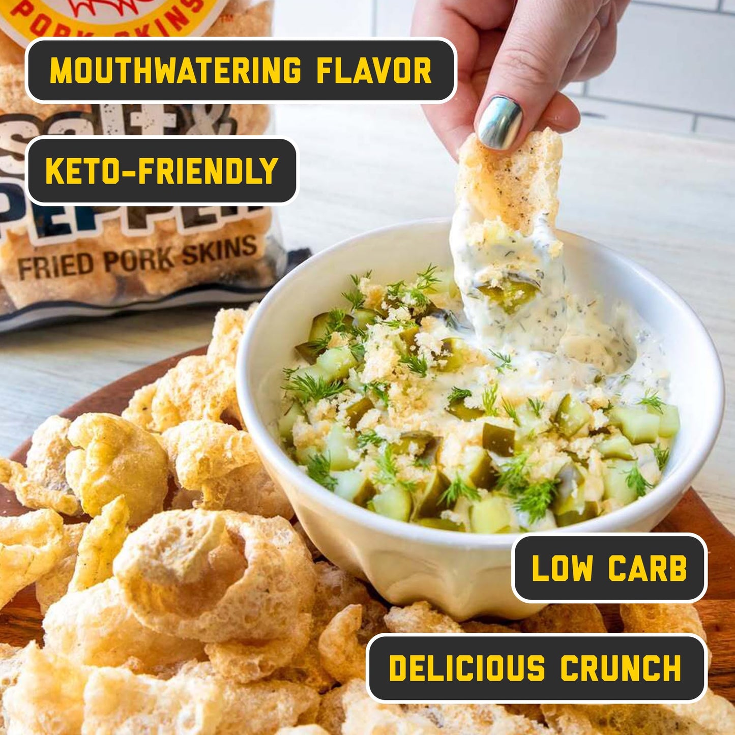 Mac's Salt and Pepper Fried Pork Skins - Salt & Pepper Flavored Chicharrones Pork Rinds - Low Carb, Gluten-Free, Keto-Friendly Snack- 3oz (12-Pack)