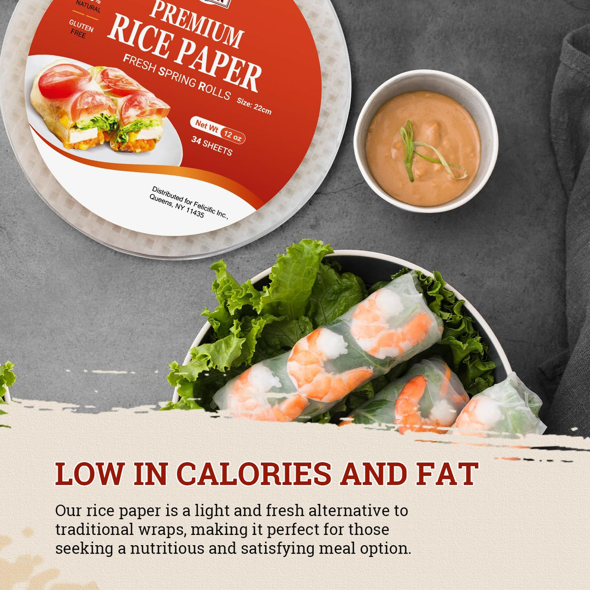 52USA Rice Paper, 1 Pack 34 Sheets, Spring Roll Wrappers & Dumplings