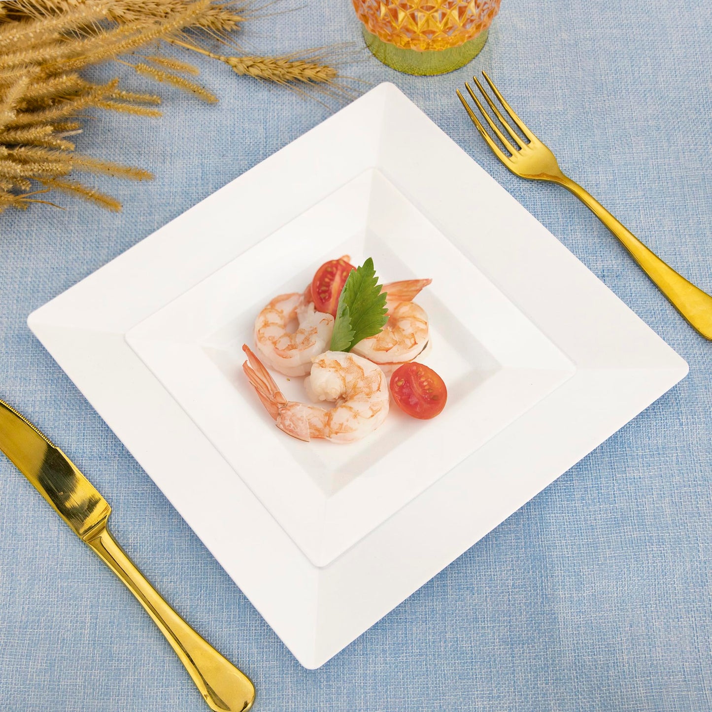 SETUP [Case of 240 Combo White Square Plates, Disposable Plastic Plates - Premium Heavy-Duty 120 Disposable 9.5" Dinner Party Plates and 120