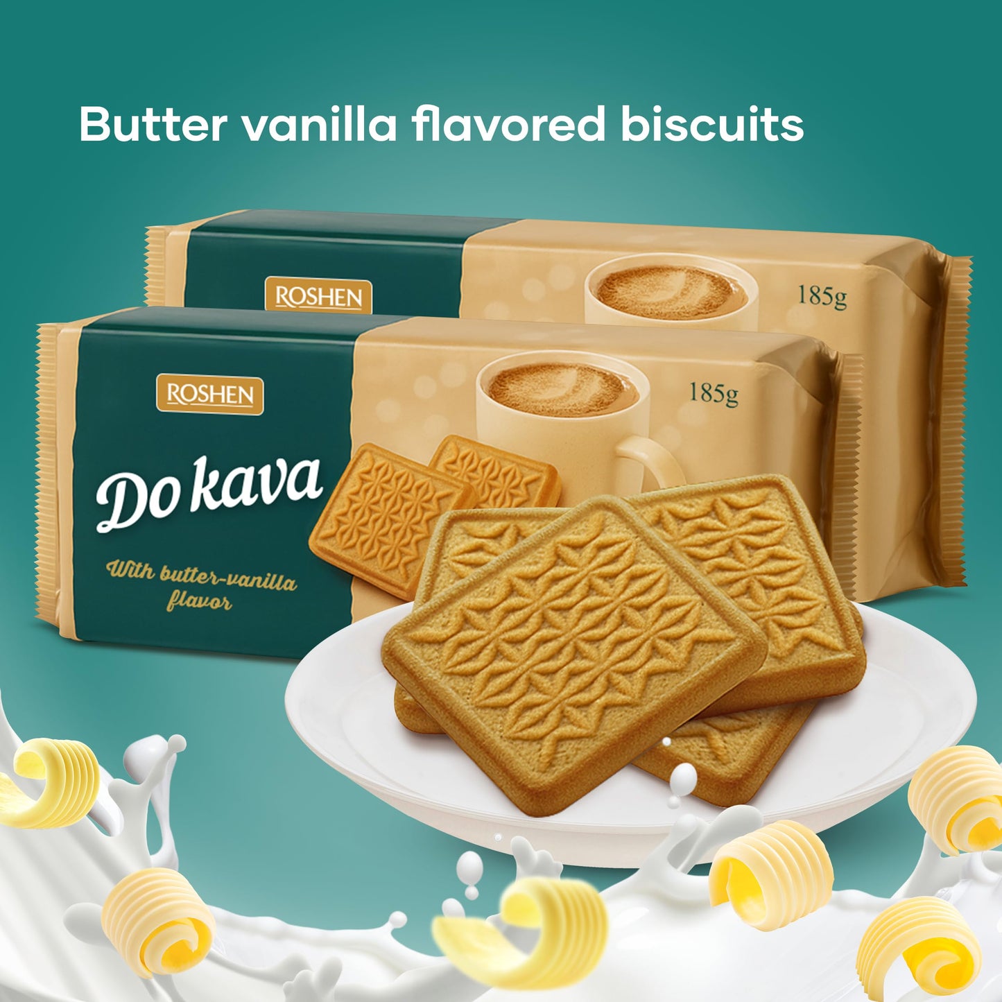 Roshen “For Coffee” Sugar Biscuits with Butter-Vanilla Flavor, 6.53 oz/185 grams, Pack of 3