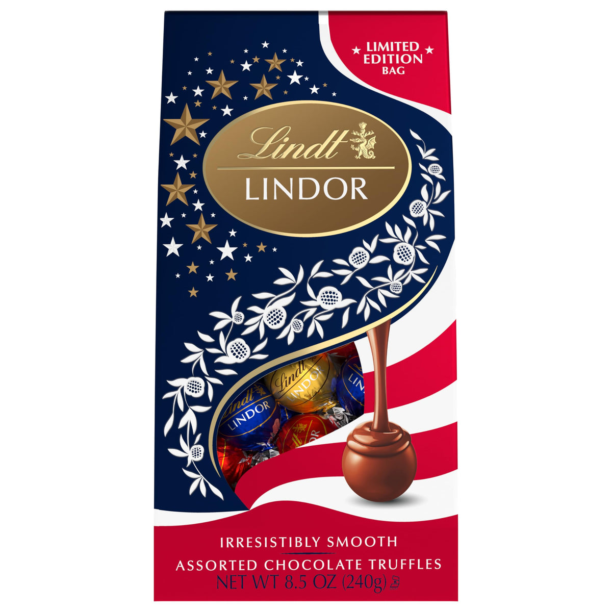 Lindt LINDOR Assorted Chocolate Candy Truffles Americana Bag, 8.5 oz.