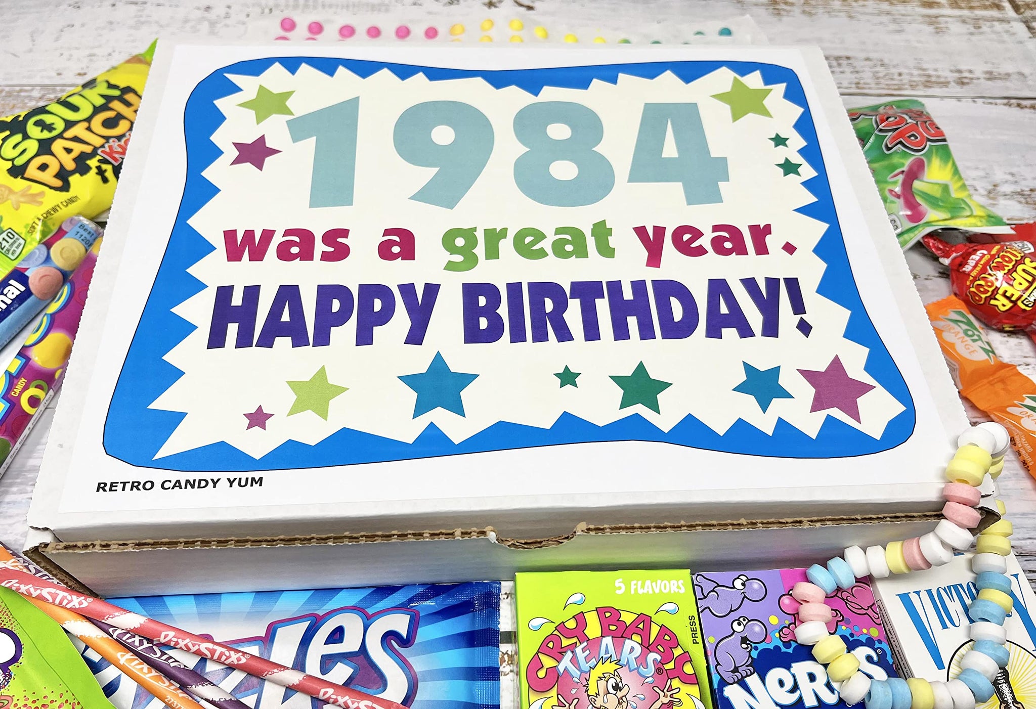 RETRO CANDY YUM ~ 1984 42nd Birthday Gift Box of Nostalgic Candy from Childhood for 42 Year Old Man or Woman Born 1984