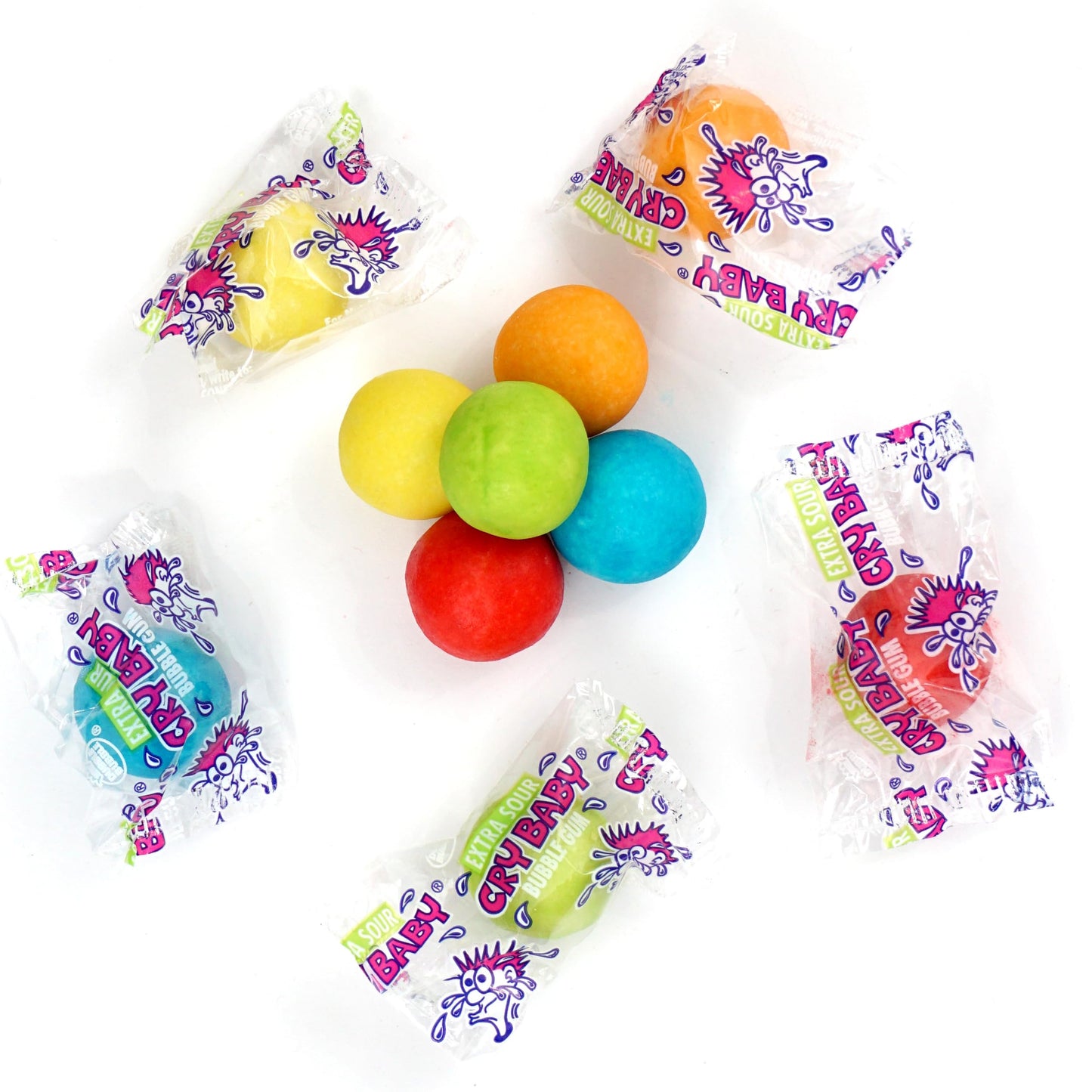 Cry Baby Extra Sour Fruit Gumballs, 12oz. Bulk Bag (Approx 60 Pieces) Individually Wrapped Gumballs, Chewing Bubble Gum, Colorful Gum Balls, Sour Gum