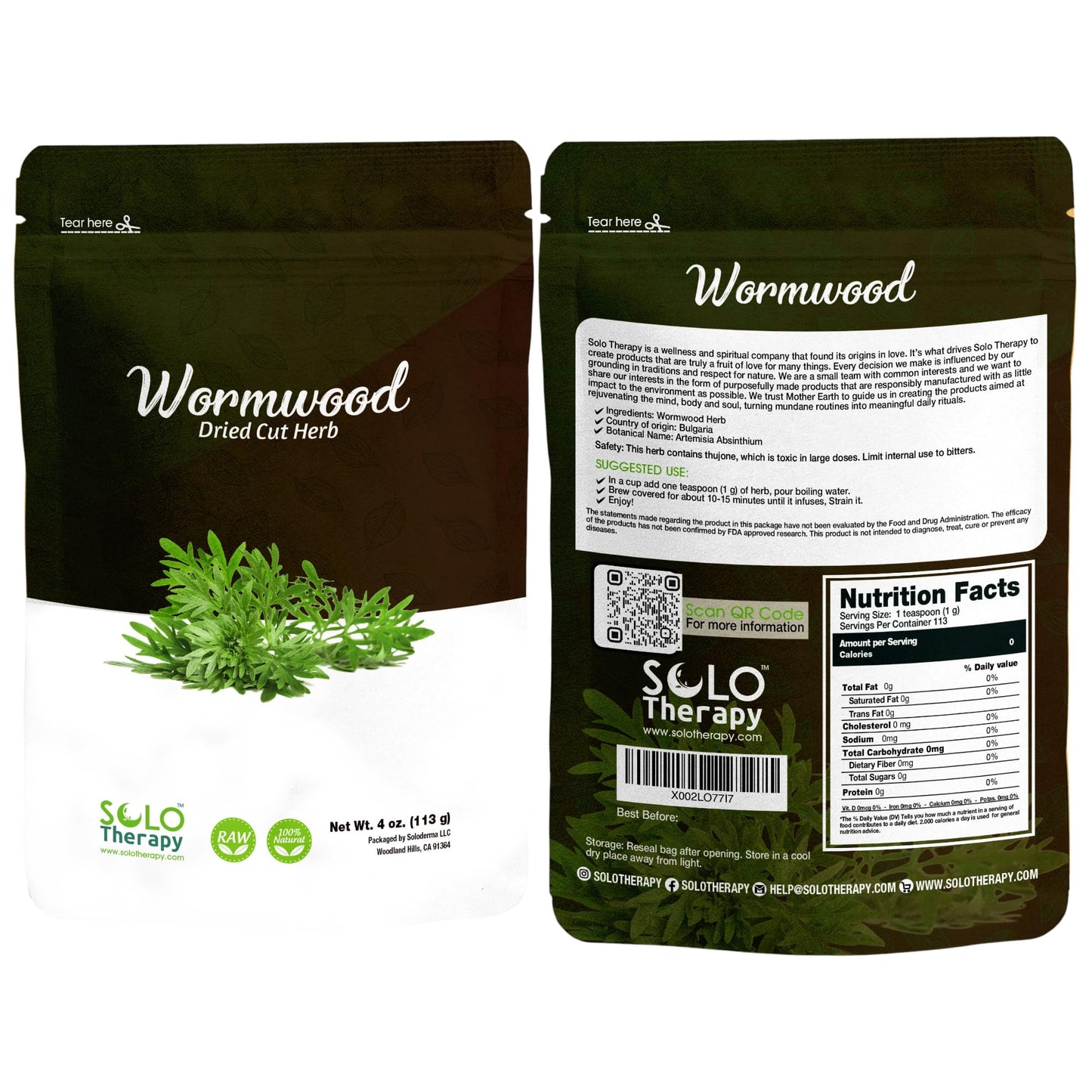 Wormwood Dried Cut Herb 4 oz. , AJENJO , Artemisia Absinthium, Resealable Bag, Wormwood Herbal Tea, Product From Croatia, Packaged in the U.S.A. (4