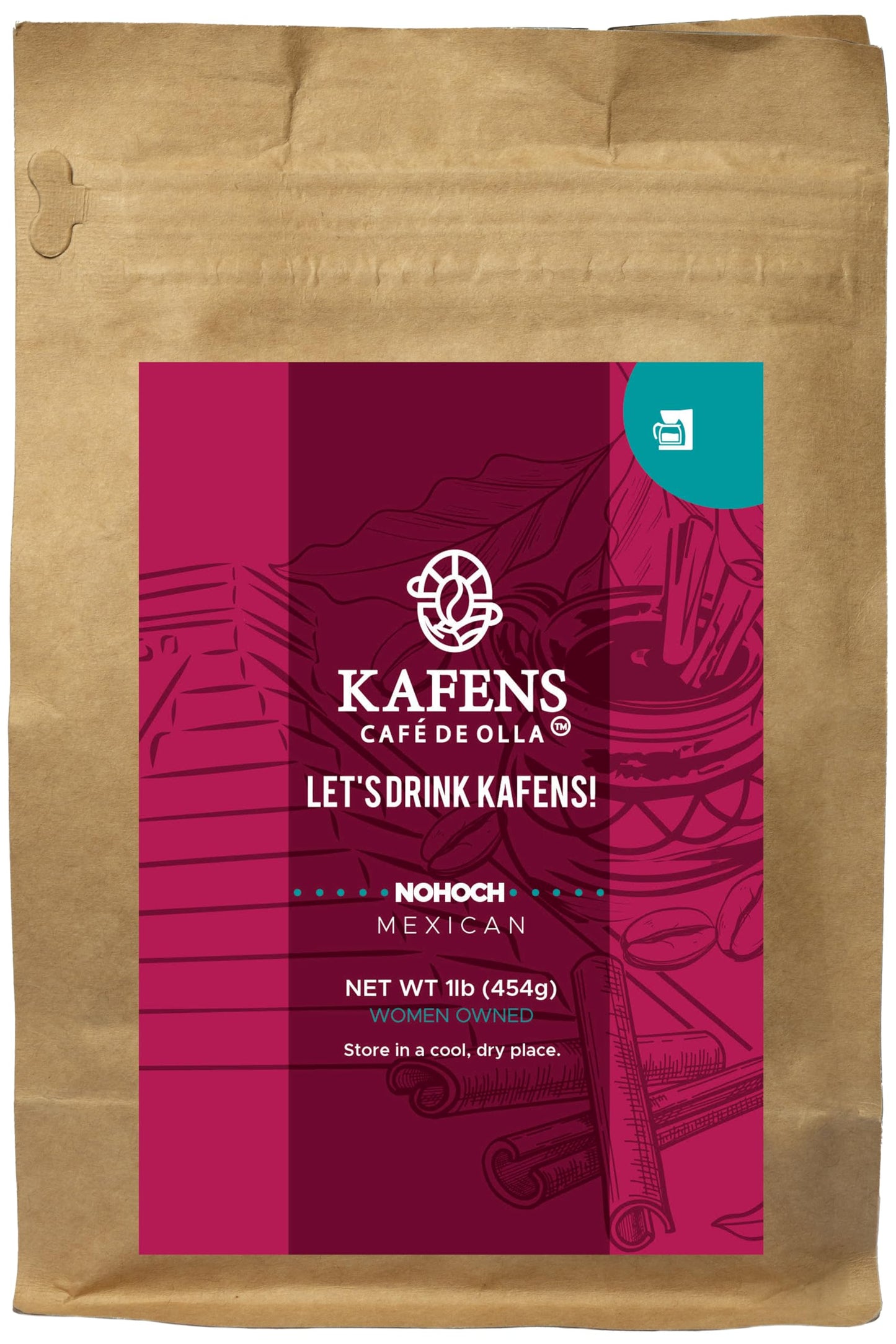 NOHOCH: Cafe De Olla, 100% Organic ingredients, Mexican Medium Roast Ground Coffee, Piloncillo (unprocessed cane sugar) and Ceylon cinnamon, in a 1lb