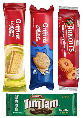 Sampler - Griffins Lemon Treats, Milk Arrowroot, Raspberry Shortcake, Tim Tam Dark Mint (Value Pack Of 4) Delicious Sweet Treats