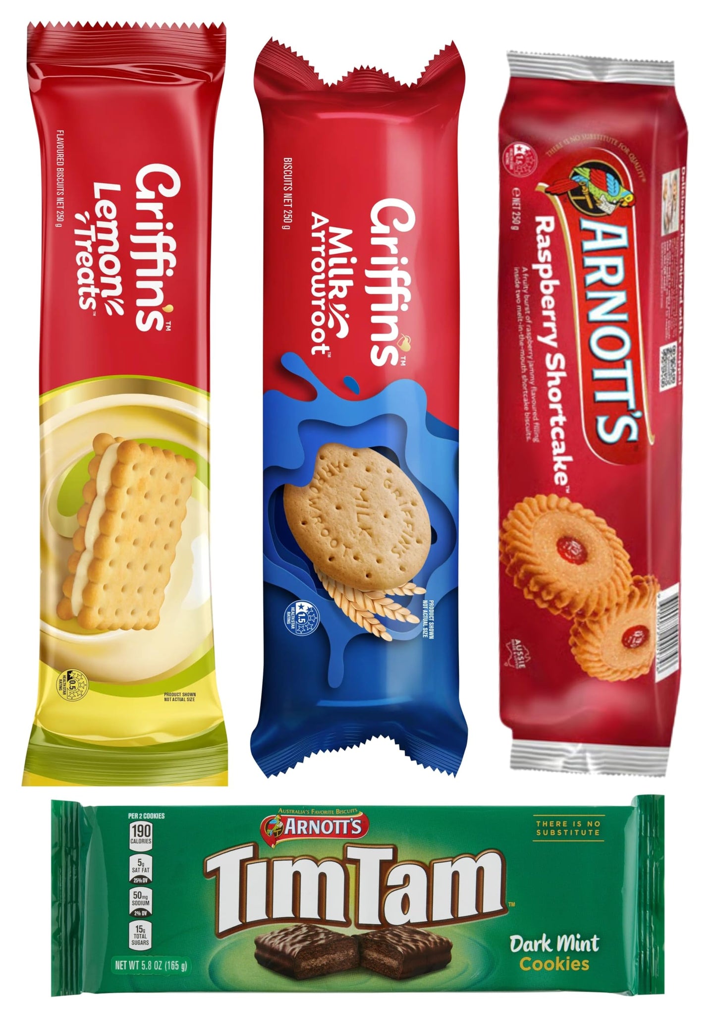 Sampler - Griffins Lemon Treats, Milk Arrowroot, Raspberry Shortcake, Tim Tam Dark Mint (Value Pack Of 4) Delicious Sweet Treats