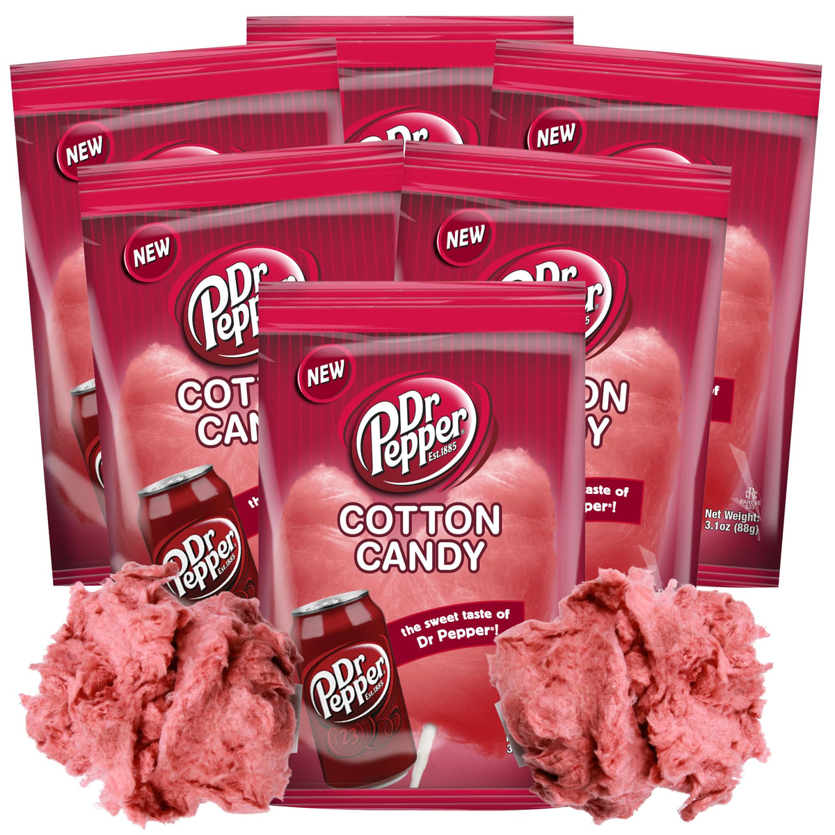 Dr Pepper Cotton Candy, Classic Soda Flavored Sugar Floss, Carnival Party Favor Snacks, 3.1 Ounces (Pack of 6)