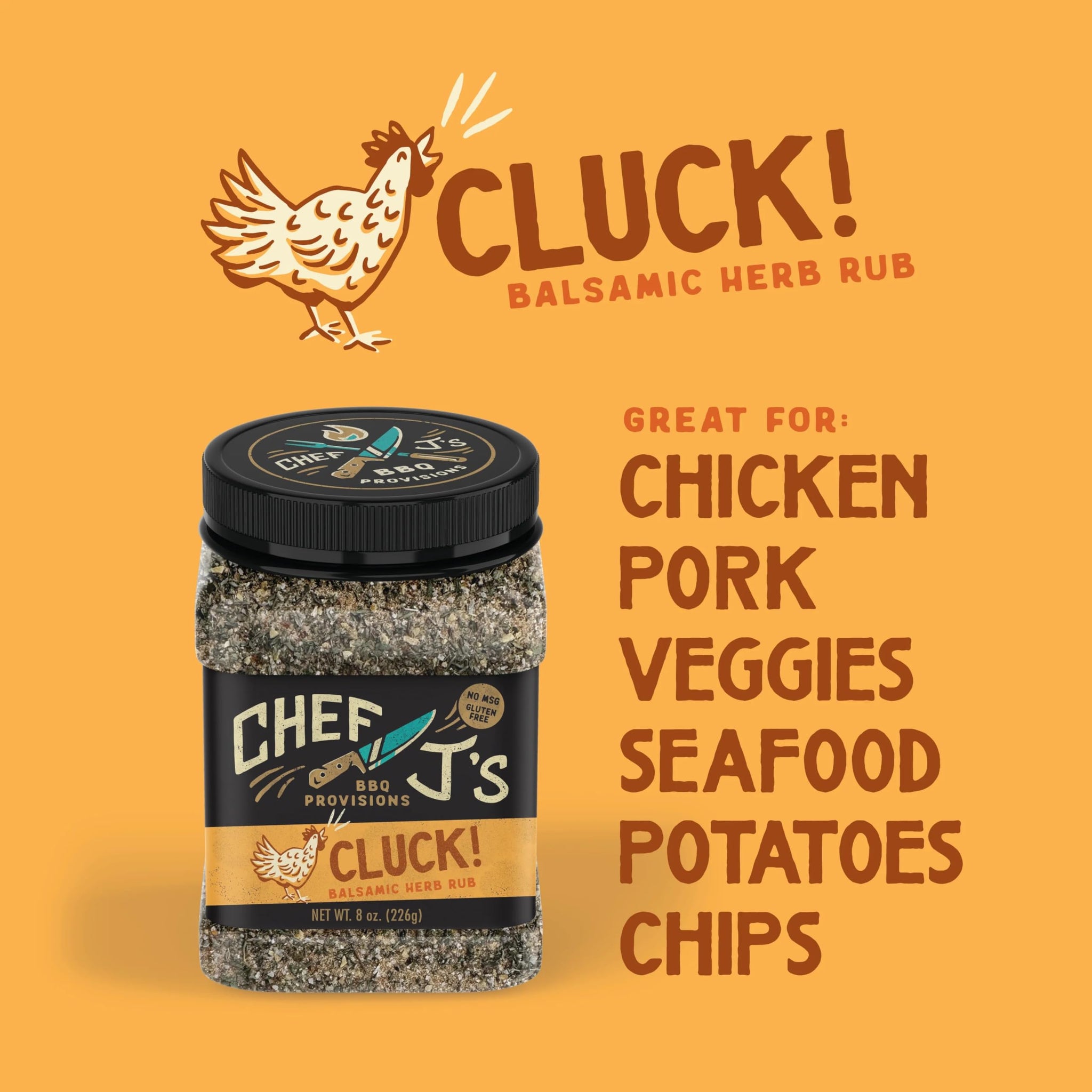 Chef J's BBQ Provisions Cluck, Balsamic Herb Rub, 8 oz