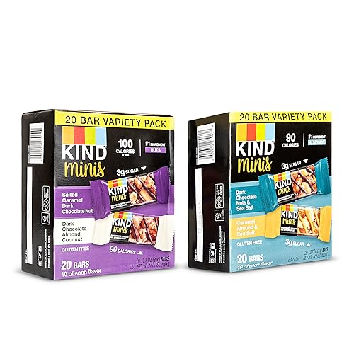 KIND Minis, Variety of Variety 1 Salted Caramel Dark Chocolate Nut/Dark Chocolate Almond Coconut (Pack of 20) 1, Dark Chocolate Nuts & Sea