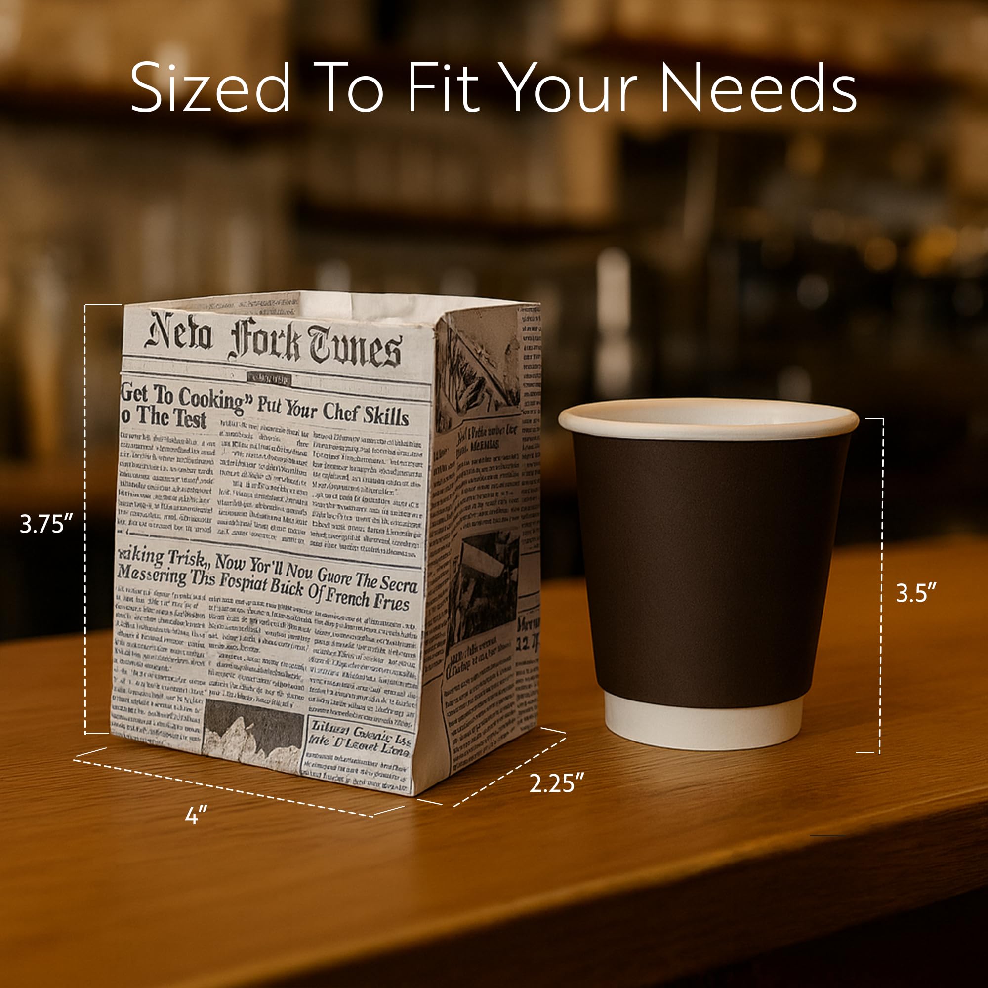Restaurantware Snack Bags 100 Count 4 x 2.25 x 3.75 Inches Paper Flat Bottom Newsprint Small Food Bags Disposable Newsprint Color