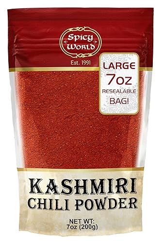 Spicy World Kashmiri Chili Powder Red 7 Ounce Resealable bag | All Natural Low Heat, Chili Powder - Red Pepper Powder