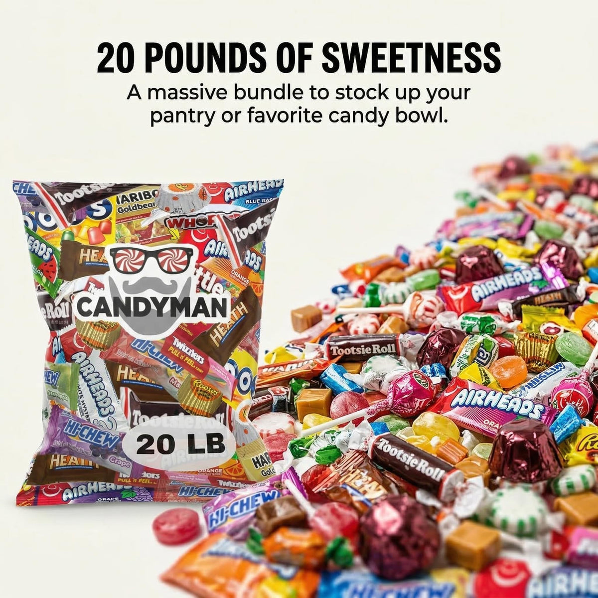 Candyman 20lb Candy, Individually Wrapped Chocolate & Candy Variety Pack