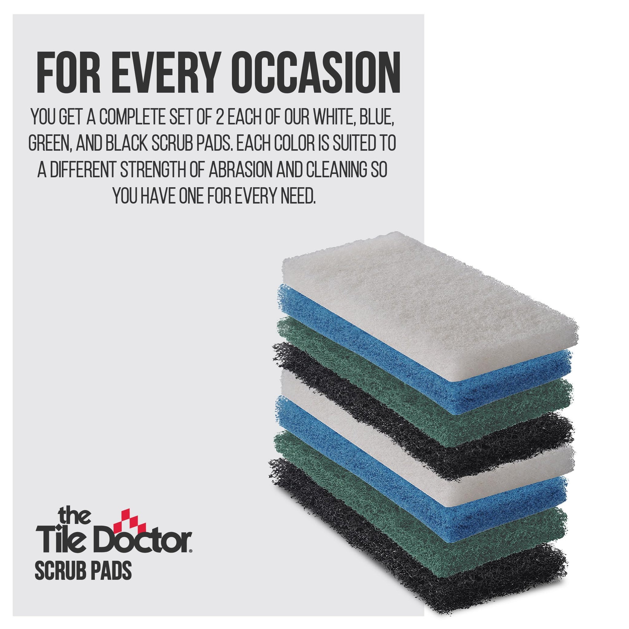 Scrub Doctor 8-Pack of 10 x 4.5 x 1 in. Assorted Large Scrub Pads with Pole Adapter and Handheld Scrub Pad Holder, Set of Light to Strongly Abrasive
