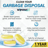 WIPEOUTX Garbage Disposal Cleaner Tablets - 24 Pack (1-Year Supply) Powerful Foaming Lemon Scented Kitchen Sink Freshener Drain & Pods Odor Eliminator