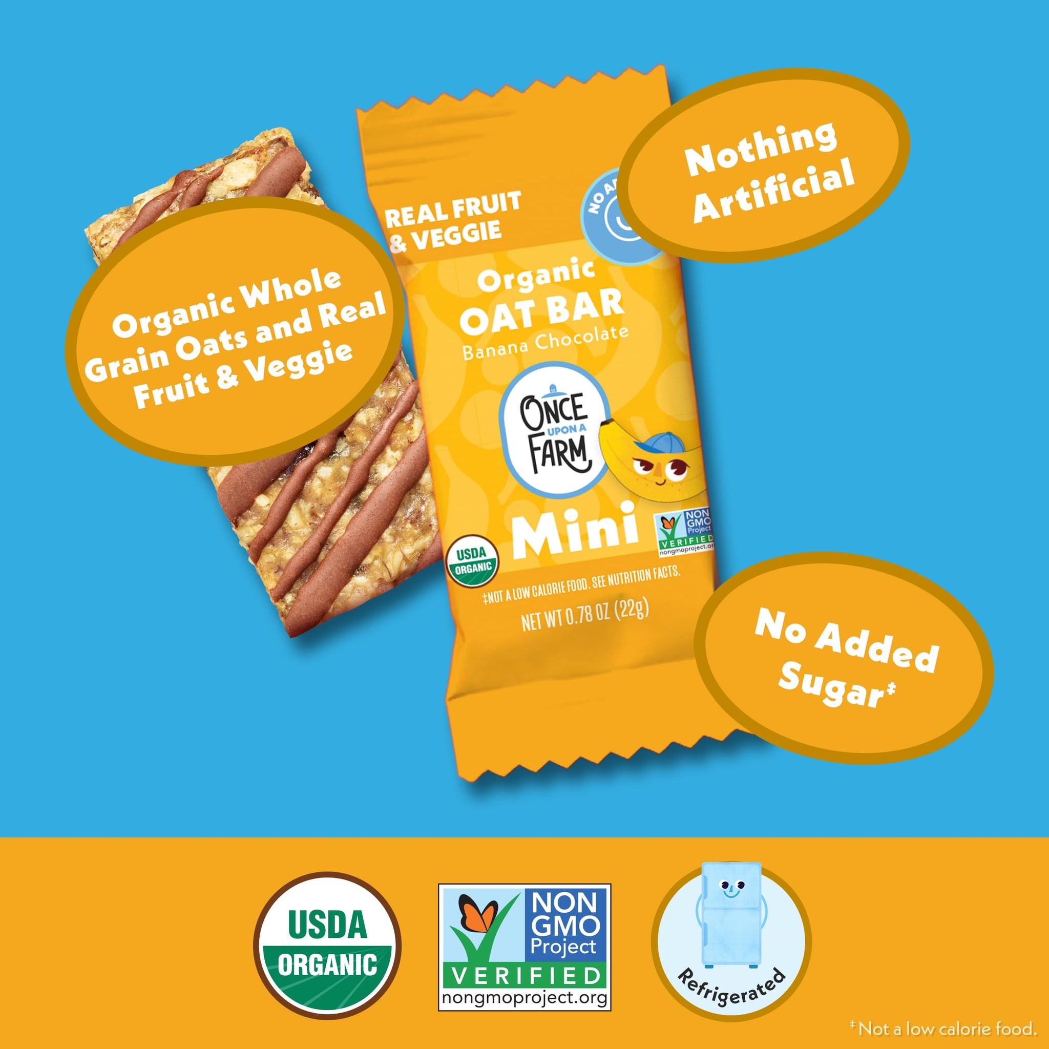 Once Upon a Farm Organic MINI Banana Chocolate Refrigerated Oat Kids' Bar Multipack, 6-0.78 oz (22g) Bars