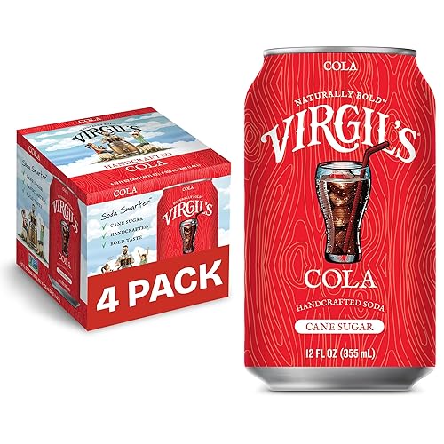 Virgil's Naturally Bold Handcrafted Cola, Pack of 4 (12 oz Cans each) - Caffeine Free Cola Soda with Pure Cane Sugar - No Artificial Flavors