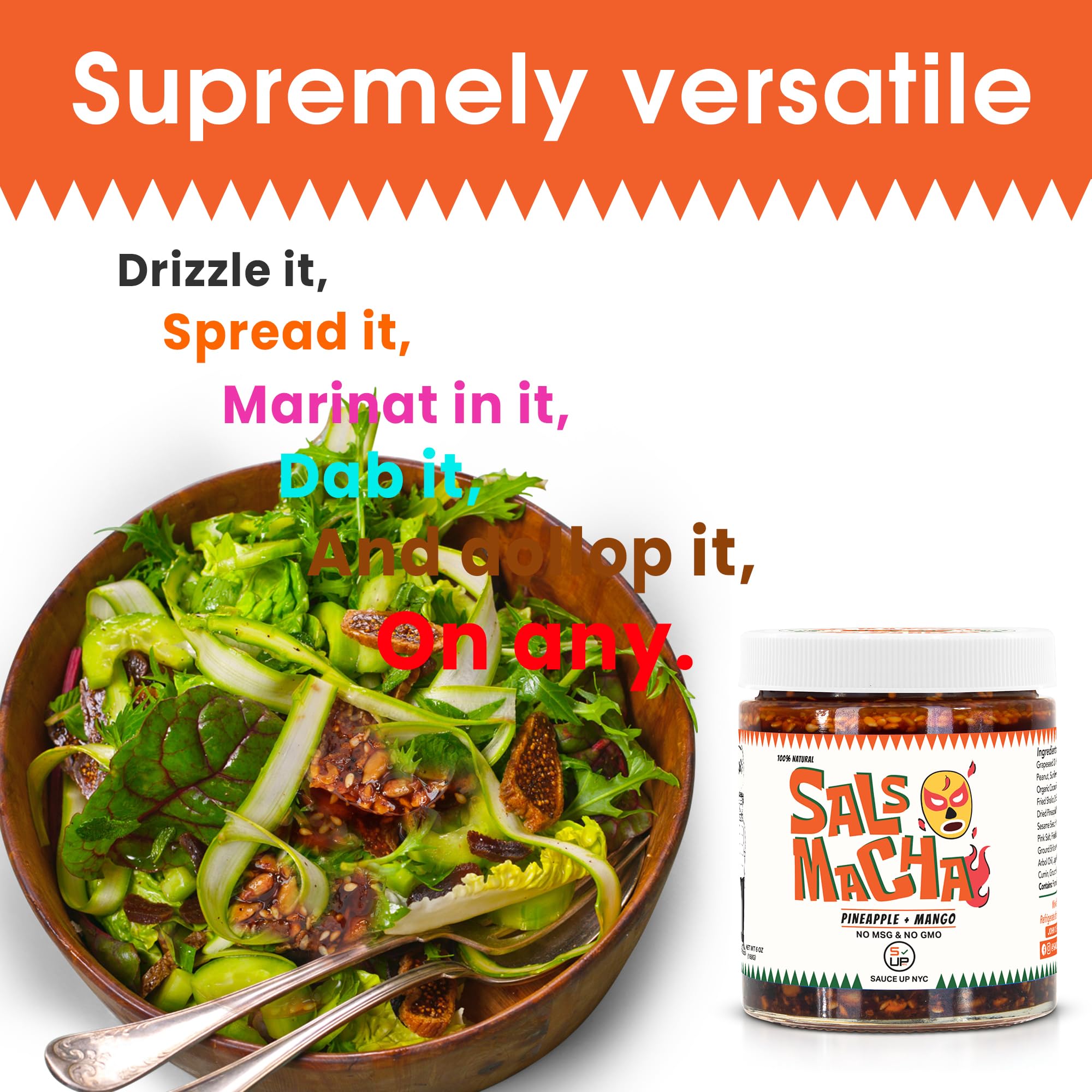 SAUCE UP Pineapple Mango Salsa Macha Chili Oil 6oz | Smoky Mexican Chili Sauce with Nuts and Seeds | Vegan Gluten Free No MSG Keto Friendly | Sweet