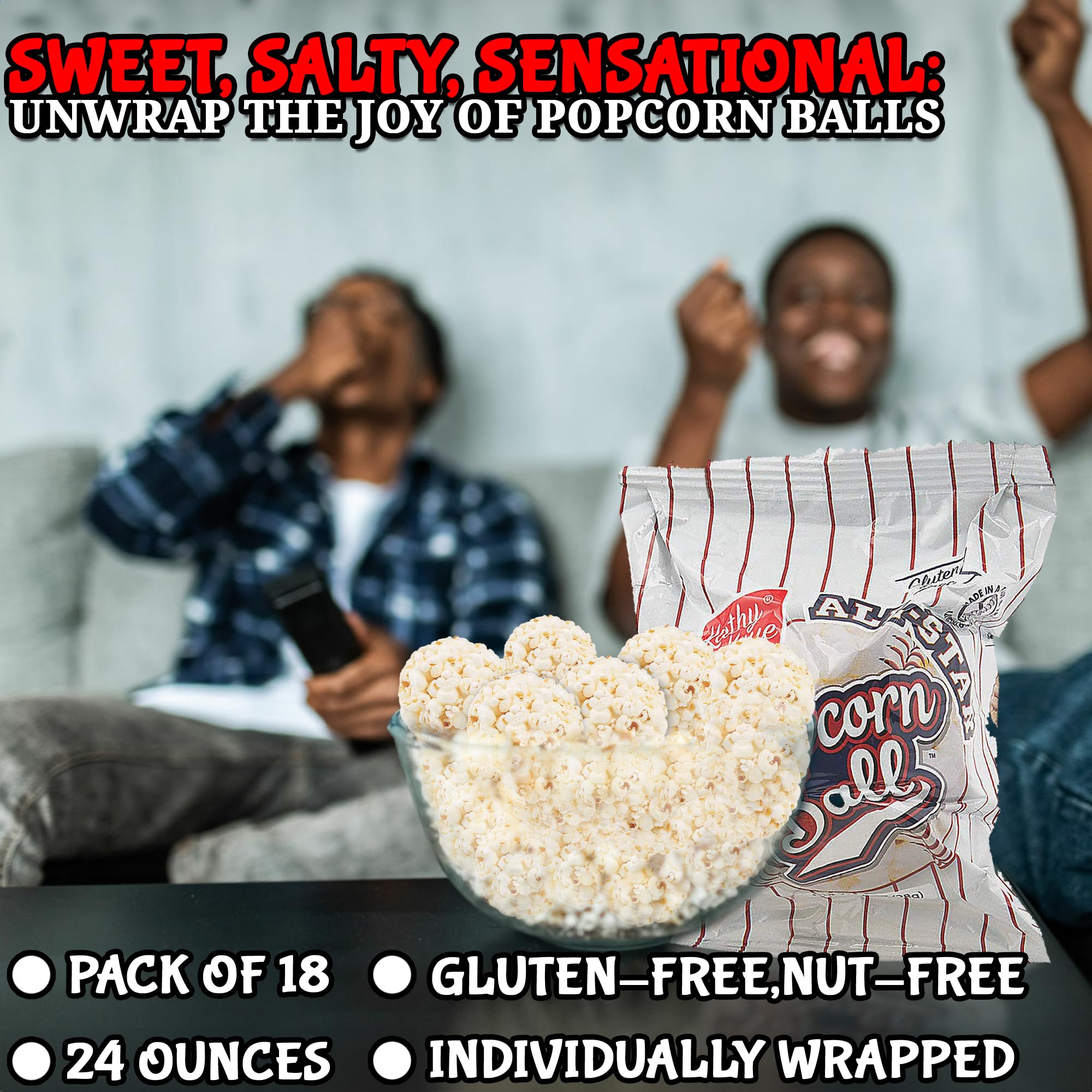 Fun Express Popcorn Balls Individually Wrapped Holiday Snacks - Christmas Popcorn Bulk Pack of 18 | Sweet & Salty Gluten Free Treats for Movie Night
