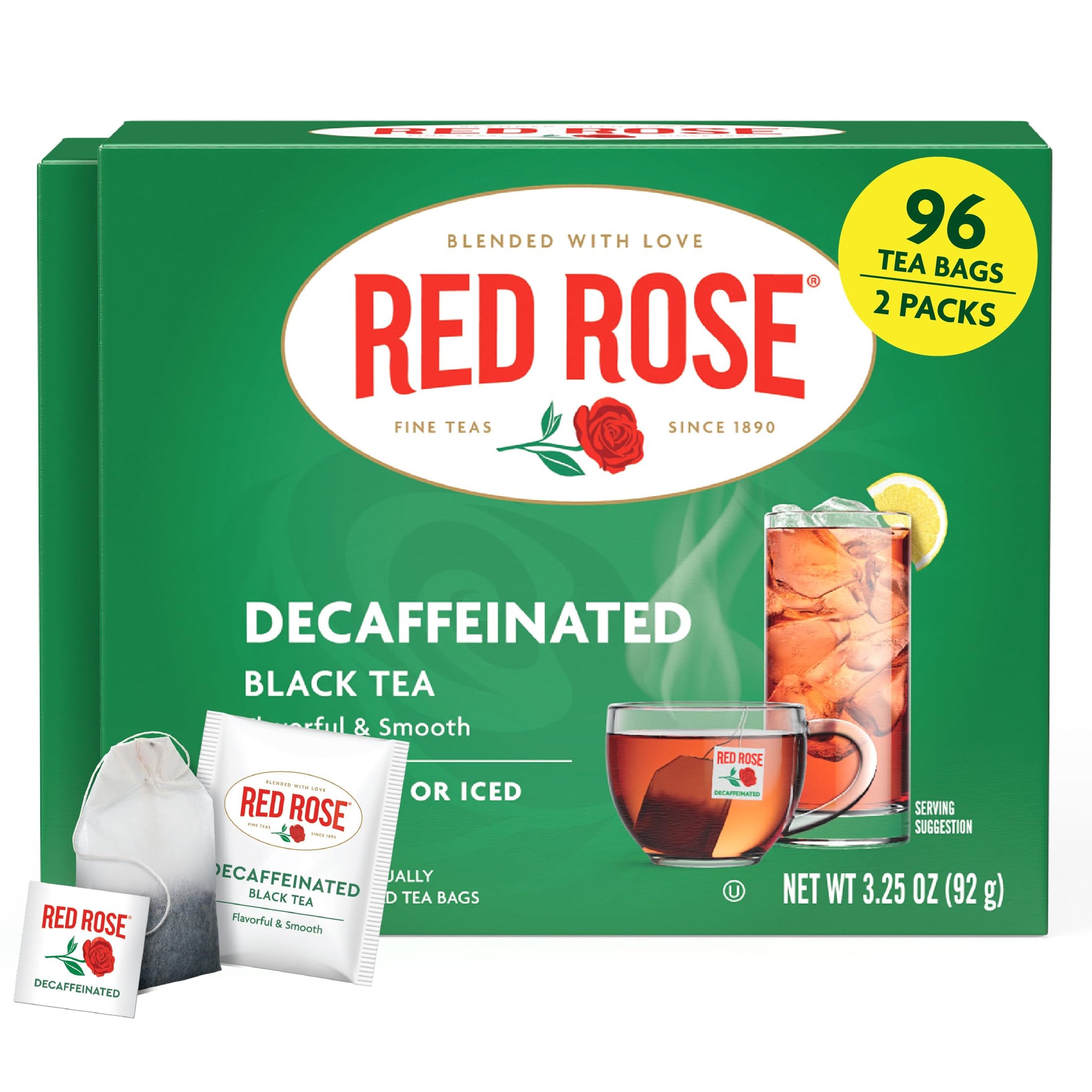 Red Rose Naturally Decaffeinated Tea 48-Count Boxes (Pack of 2)