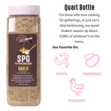Dizzy Pig SPG Garlic (Salt, Pepper & Garlic) Seasoning Rub (Quart Shaker) - Hand Made in the USA - Seasons Around 120lbs of Food - MSG Free, Gluten