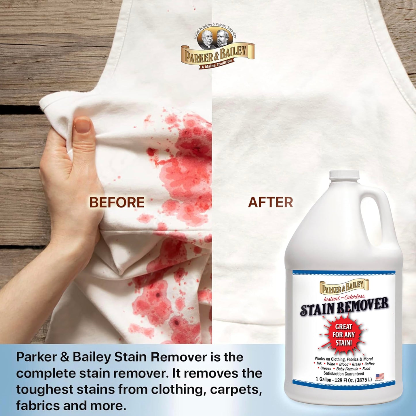 Parker & Bailey Liquid Stain Remover - Instant Stain Removal on Laundry Clothing Fabric Ink Grease Blood Grass Coffee Wine Food Carpet Upholstery Spot