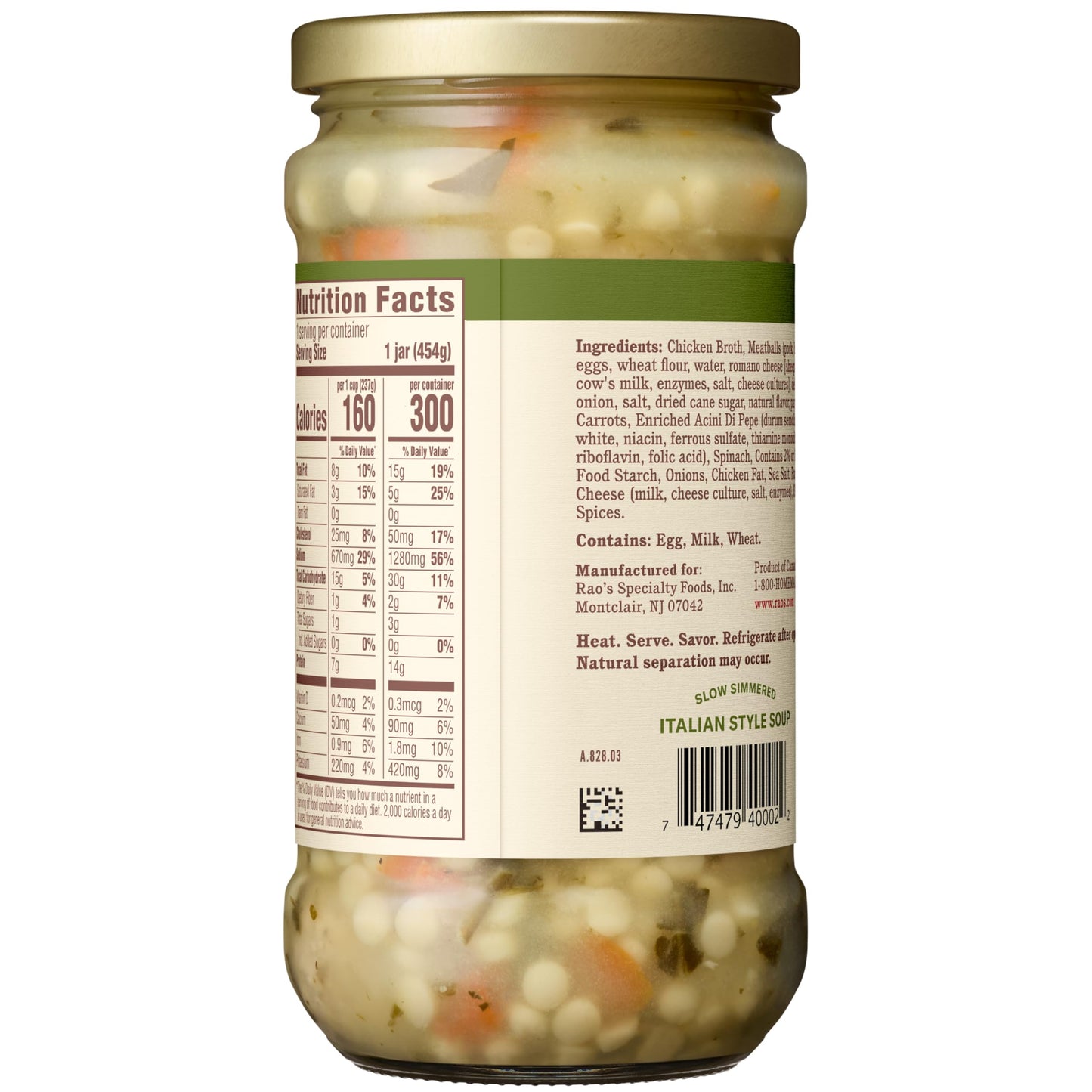 Rao's Homemade Italian Wedding Soup, 16oz, Traditional Italian Heat and Serve Soup, Made with Premium Quality Vegetables