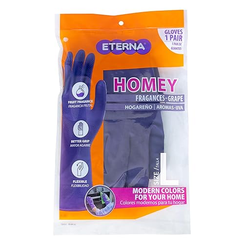 ETERNA Grape Scent Gloves, Gloves for Kitchen, Laundry and Household Cleaning, Fruit Fragrance, Improved Grip, Flexible, Multi-Purpose, Size L, 2.54
