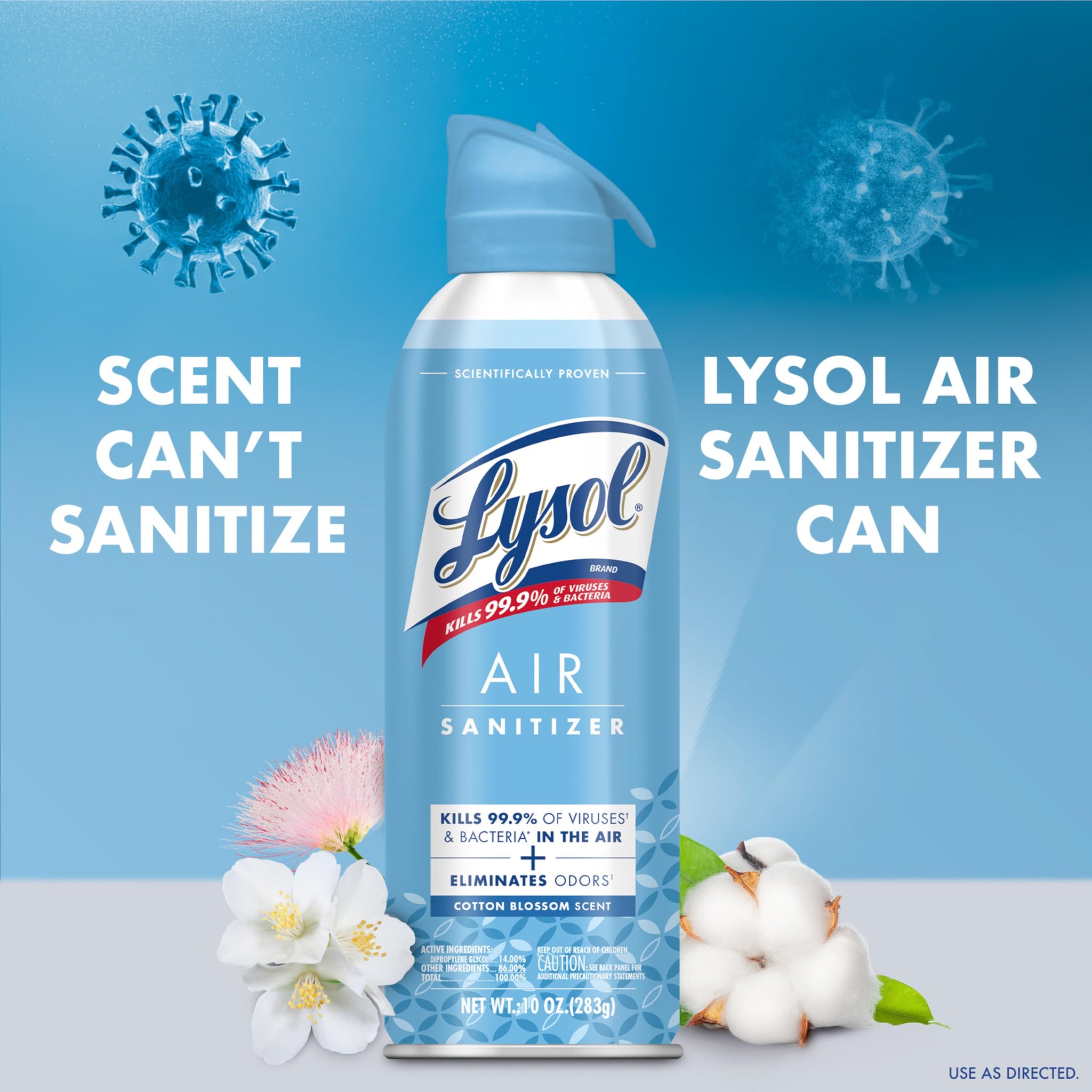Lysol Air Sanitizer with Bacterial Odor Eliminator for Home & Office, Air Freshener Alternative, Cotton Blossom Scent, 10 oz (Pack of 3)