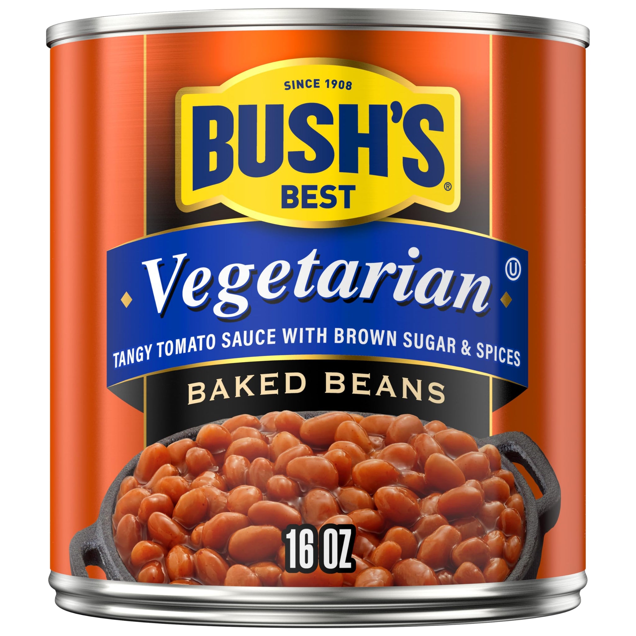 Bush's Best Canned Vegetarian Baked Beans, Source Of Plant Based Protein And Fiber, Low Fat, Gluten Free, 16 oz