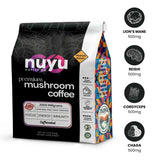 Nuyu Medium Roast Premium Mushroom Coffee, 12 oz, Specialty Ground 100% Arabica, 2000mg Functional Mushrooms, Lion's Mane, Reishi, Chaga, Cordyceps