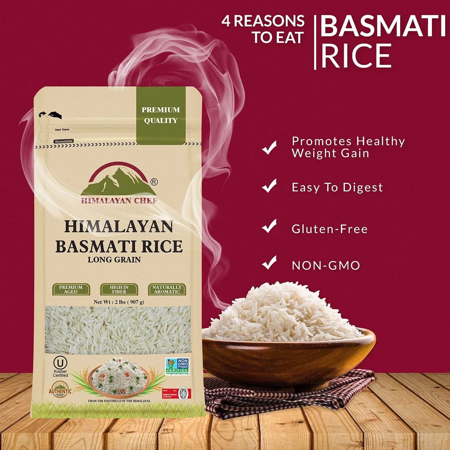 Himalayan Chef Basmati Rice, Natural, 32 Oz