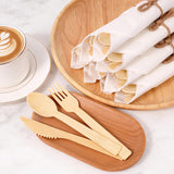 FEHHTO Napkin and Bamboo Cutlery Set, Compostable Utensils Disposable Cutlery for Party, Wedding, BBQ, Camping, Events-50 Pack (Forks, Knives, Spoons