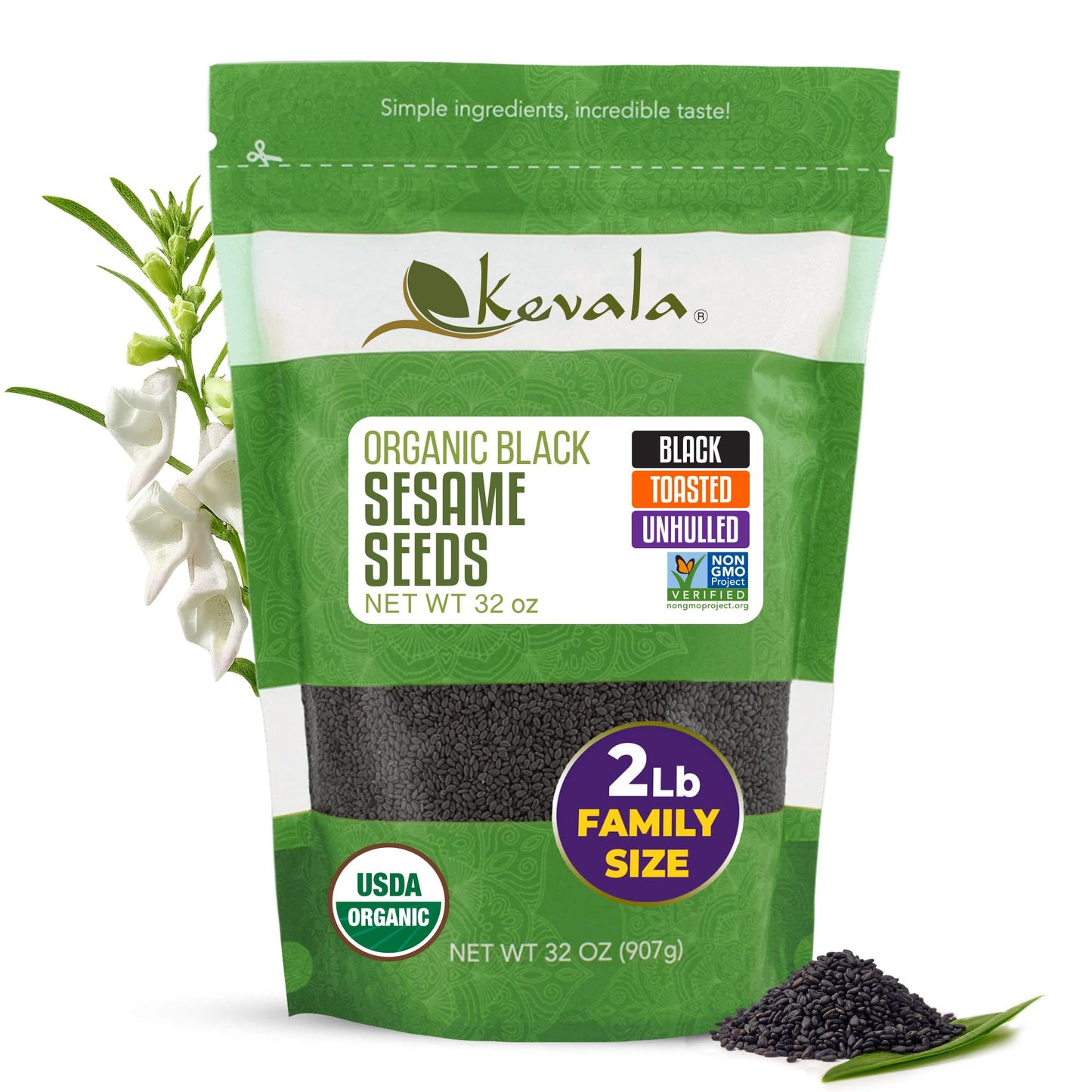 Kevala Organic Black Toasted Sesame Seeds - 2 lb, 32 oz, Baking and Cooking