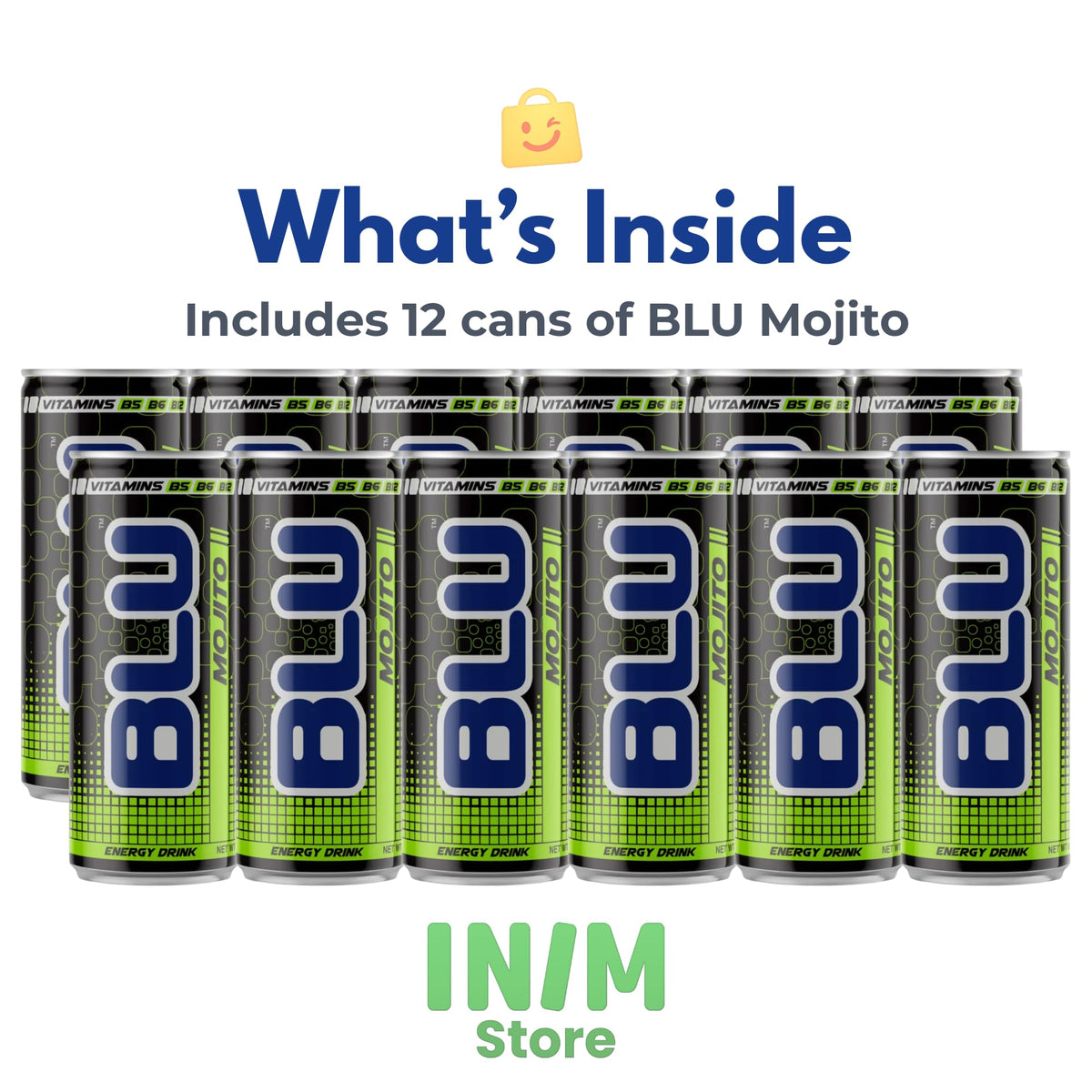 BLU Mojito Energy Drink, 12 Pack Slim Cans, 8.4 fl oz (250 mL) Each