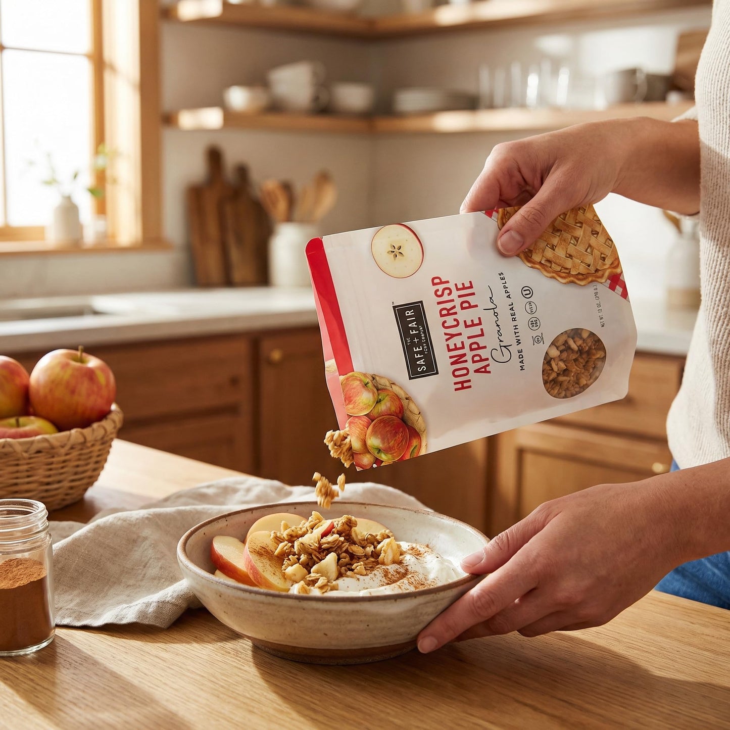 Safe + Fair Honeycrisp Apple Pie Granola - 12 oz Bags - Pack of 1 - Yogurt and Snacking - Granola Mix Breakfast Organic Cereal Style with a Random
