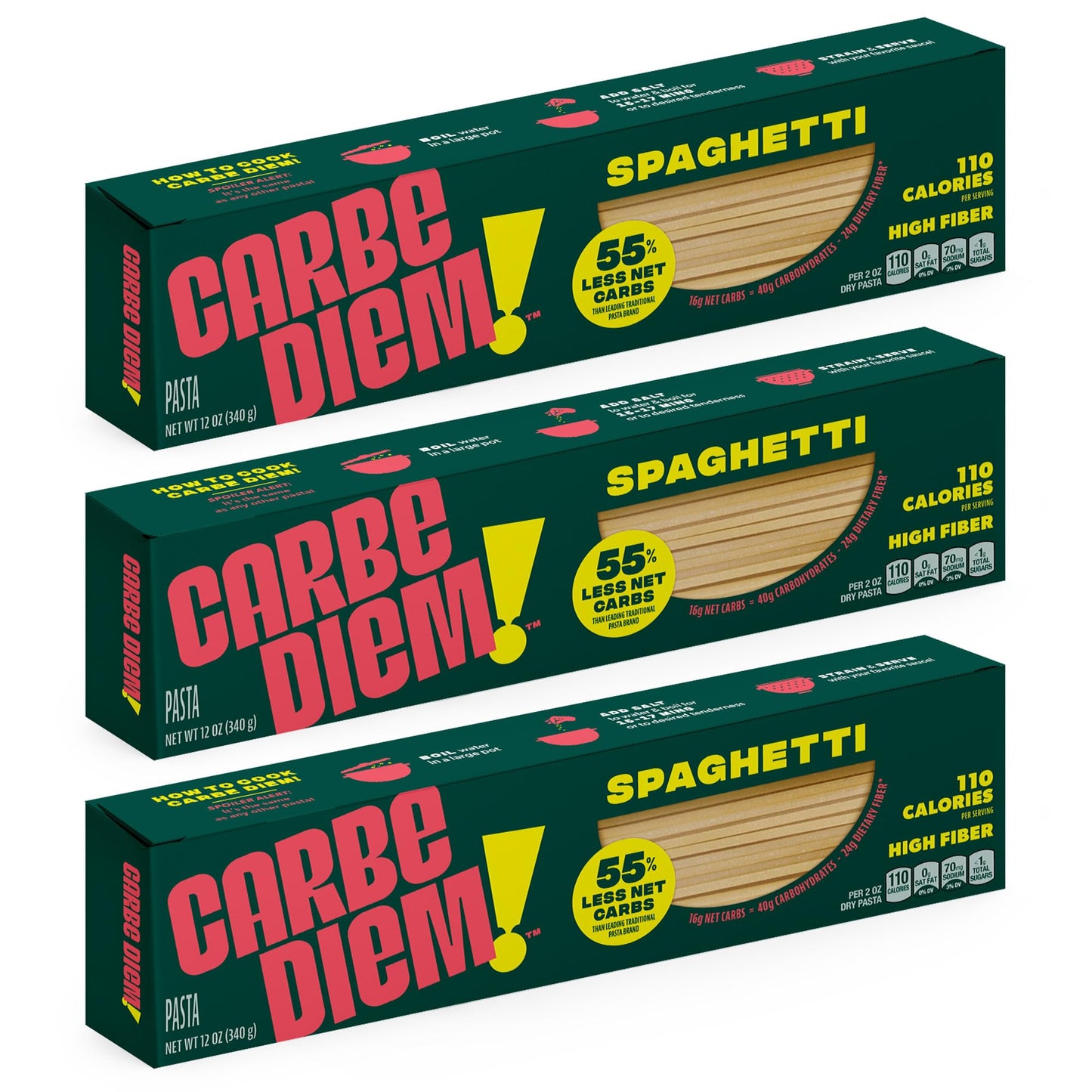 Carbe Diem!, Spaghetti, Lower Net Carb Pasta with Traditional Flavor & Texture, 8 grams of Protein, 55% Fewer Net Carbs & Only 110 Calories Per