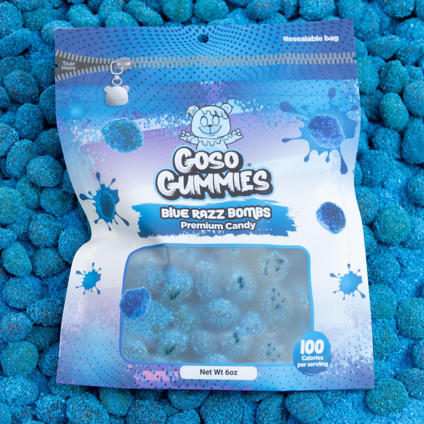 Goso Gummies Sweet Blue Razz Gusher Bombs 6oz Bag Sweet Blue Raspberry Filled Candy