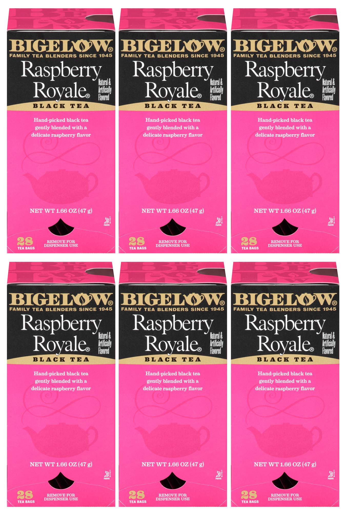 Bigelow Raspberry Royale Tea Bags 28-Count Boxes (Pack of 6) Black Tea Bags All Natural Gluten Free Rich in Antioxidants