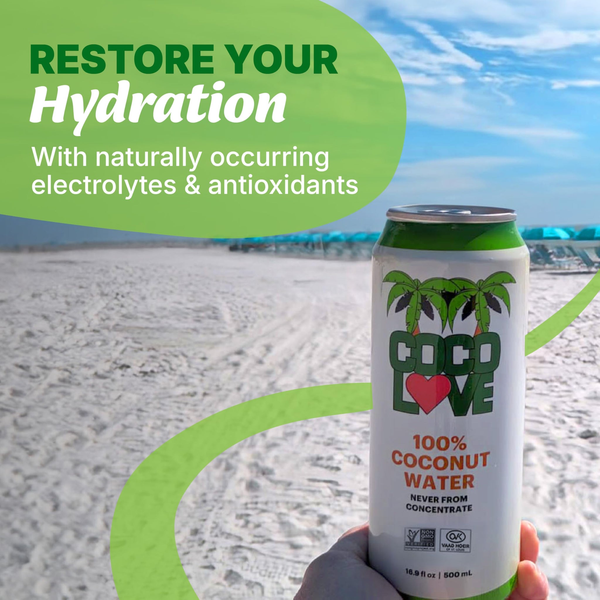 Coco Love 100% Coconut Water | 16.9 Fl Oz - 500 ml (12 Pack)