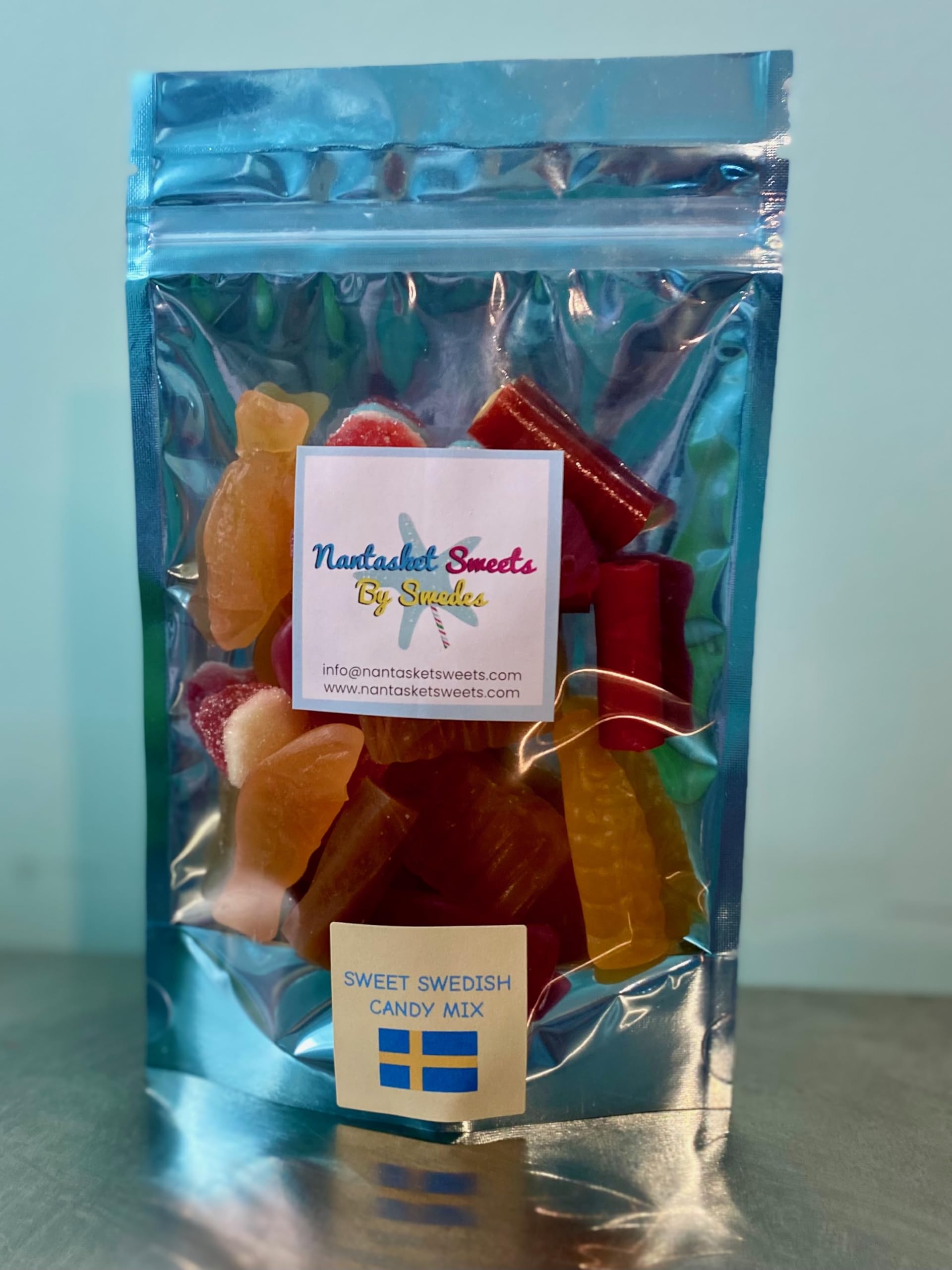 Nantasket Sweets by Swedes Swedish Sweet Candy Mix, Assorted Fruit Flavors, Sugar-Based Gummies, 5.28 oz Resealable Bag