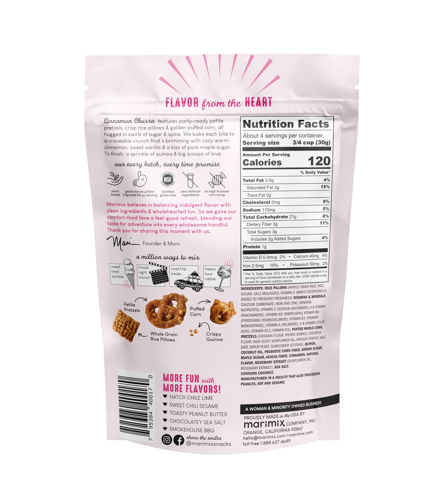Marimix Snack Mix | Cinnamon Churro | Crunch Baked Sweet & Salty Savory Plant Based Naturally Gluten Free Whole Grain Fiber Charcuterie Pretzel Trail