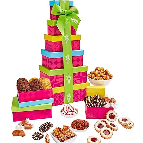 Gluten Free Palace Gift Basket Tower - Premium Gift Basket for Father's Day - 6?Tier Elegant Gluten Free Cookie Treat Tower for Families