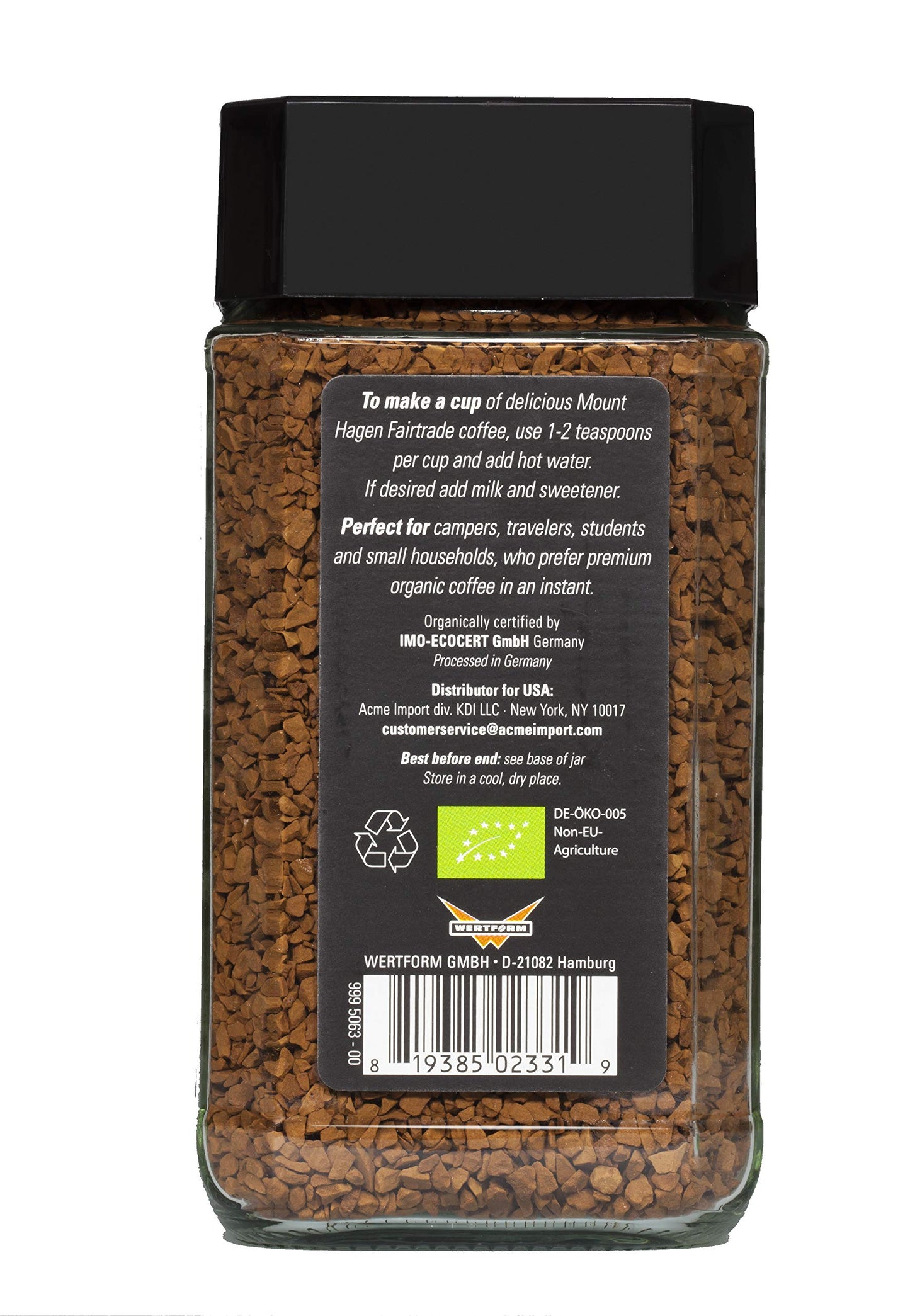 Mount Hagen 3.53oz Organic Freeze Dried Instant Coffee | Eco-friendly, Fair-Trade Coffee Made From Organic Medium Roast Arabica Beans [3.53oz Jar]