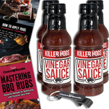 Killer Hogs Vinegar Sauce BBQ 4 pk (64 oz) Great to Dip Toss Glaze & More + Barbecue Masters & Bottle Opener (6 Items)!