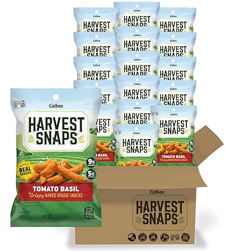 Harvest Snaps Snack Crisps | Tomato Basil, 1.75 Oz. Bag, 16-Pack | Powered by Plant Protein, Gluten Free, Non-GMO Baked Vegetable Crisps | Made in USA