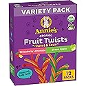 Annie's Organic Sweet and Sour Fruit Twists, Strawberry Lemonade and Green Apple Fruit Flavored Snacks, Variety Pack, 12 Count, 7.68 oz